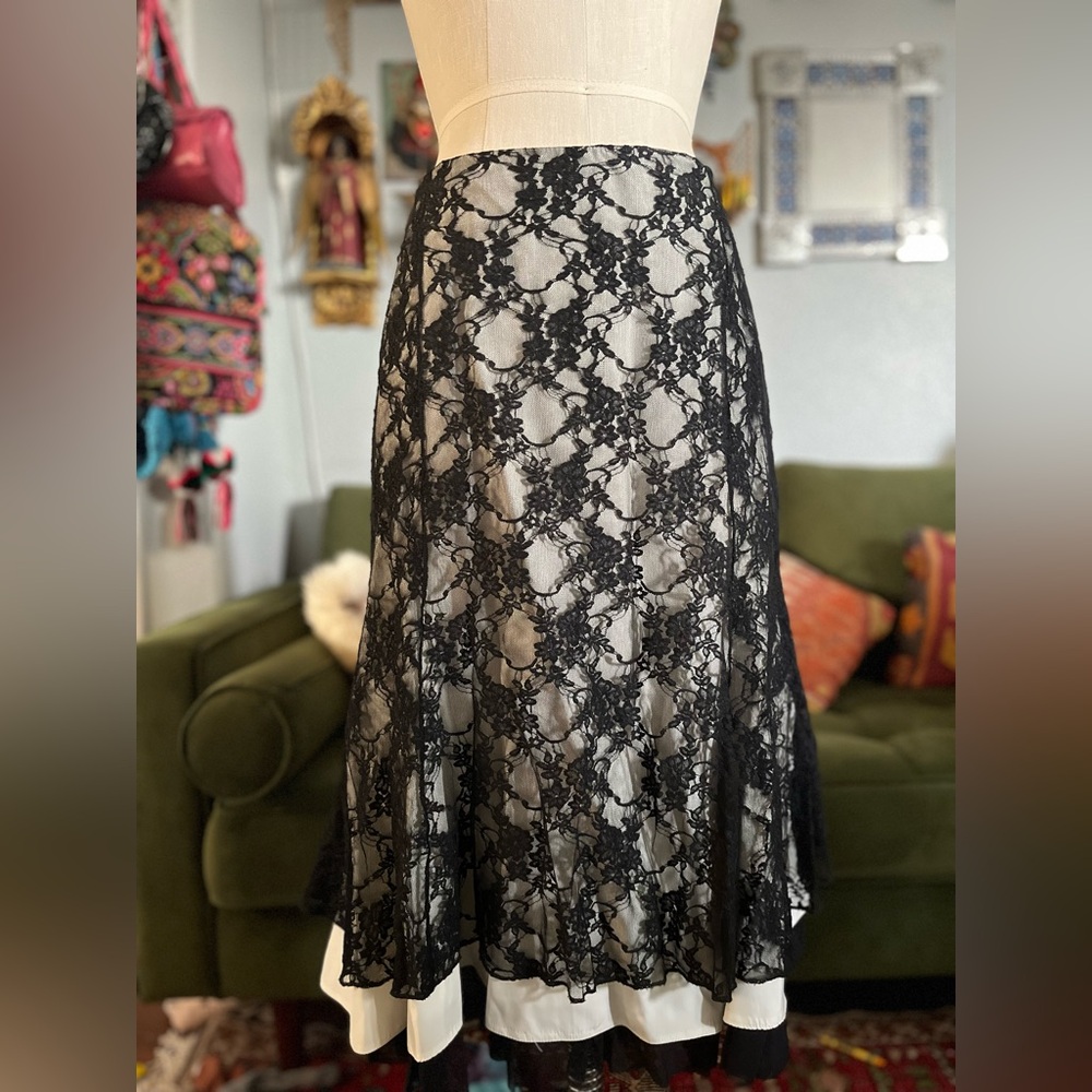 Y2K ronen Chen Black and white lace midi skirt